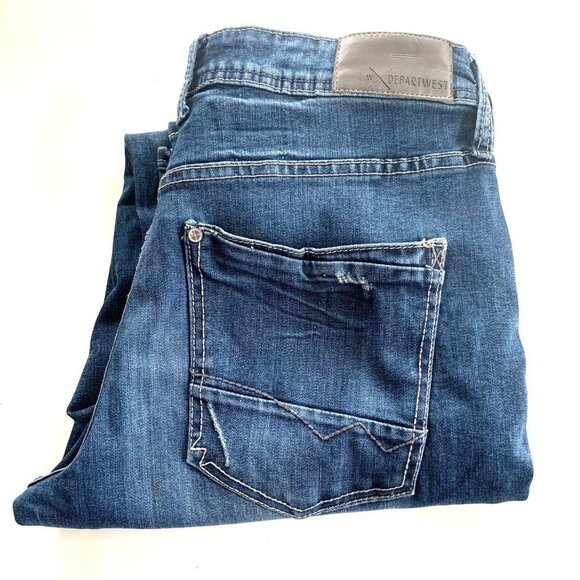 Departwest Nomad Mens Straight Leg Jeans Stretch 31W X 32R Dark Wash Distressed - Picture 11 of 11